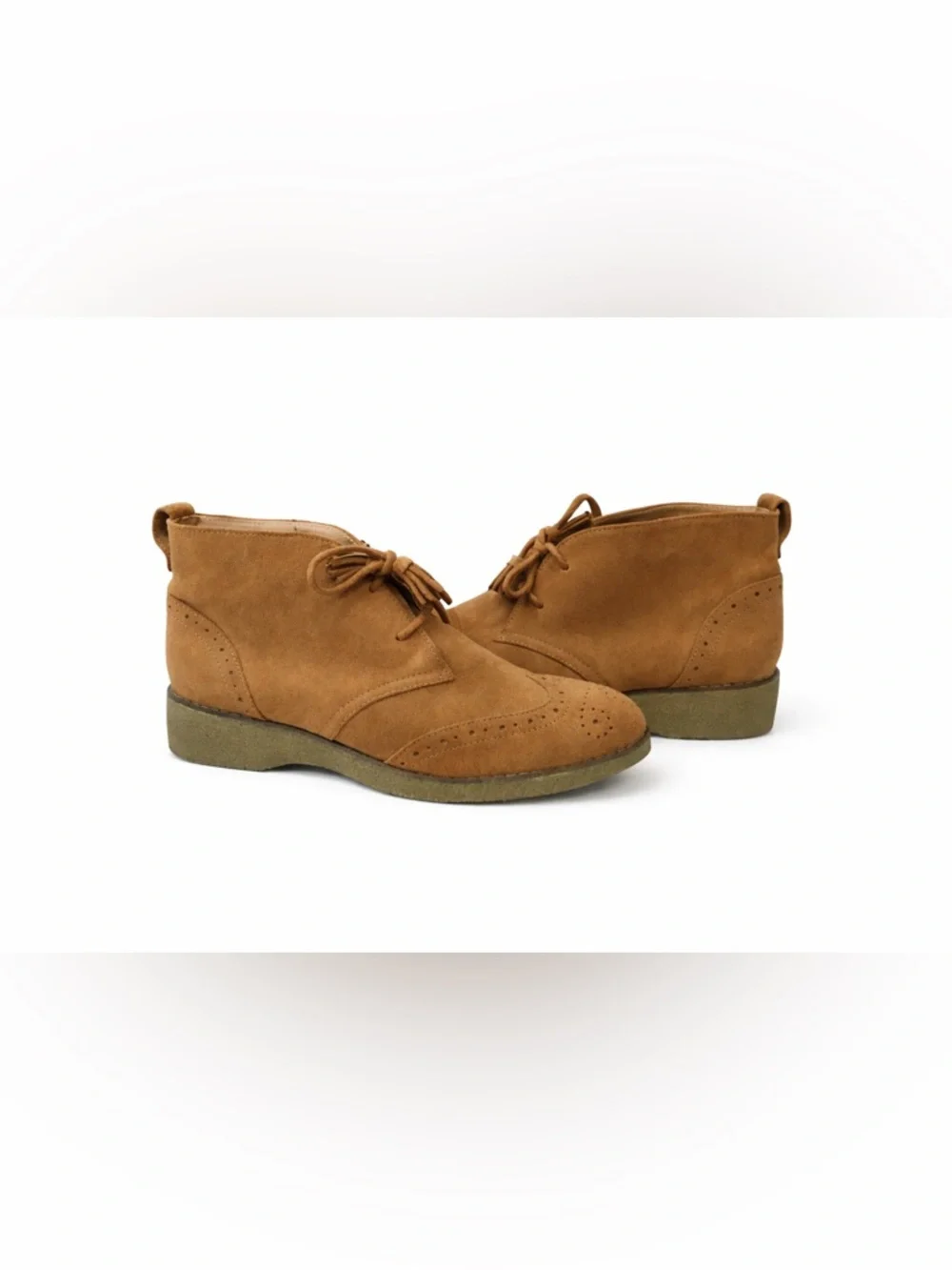 LANDS’ END Women’s Tan Suede Leather Wingtip Tassels Ankle Booties Boots 10